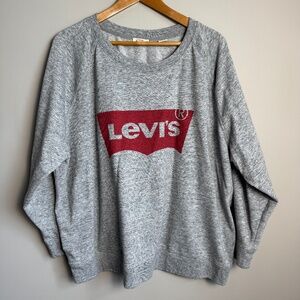 Levi's Men's Spell Out Logo Long Sleeve Sweatshirt Gray 3X Y2K Vibe‎ Casual